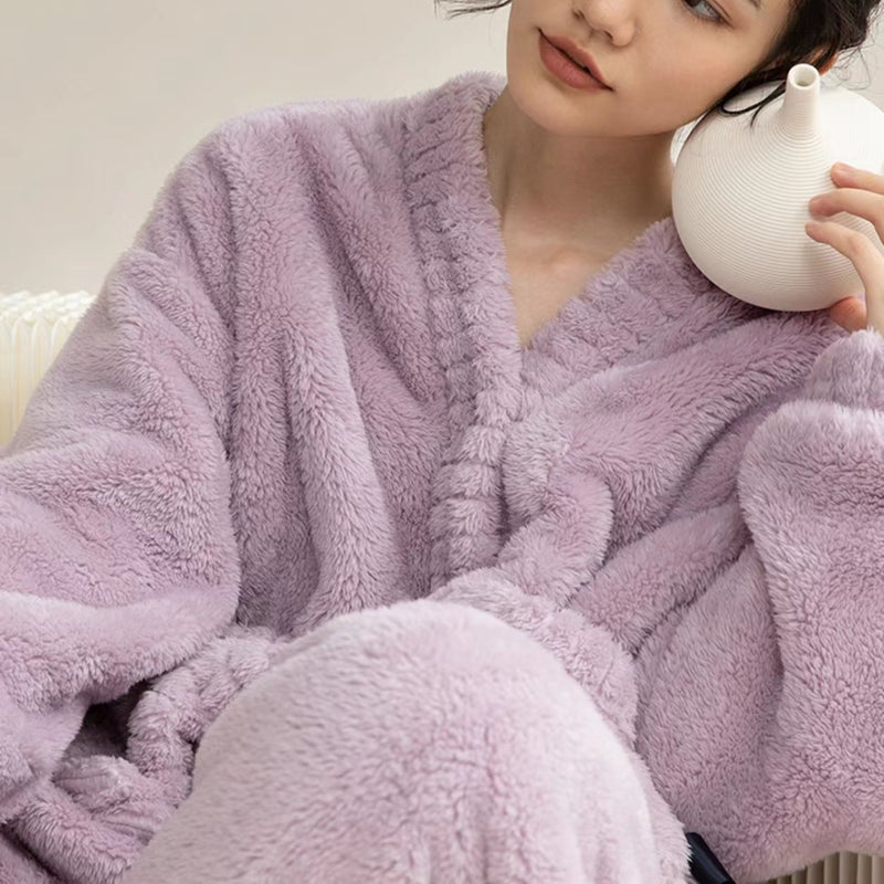 Plain Dyed Dream Purple Sherpa Fleece Pajama Set