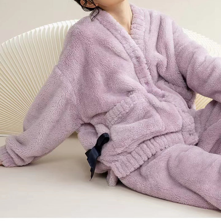 Plain Dyed Dream Purple Sherpa Fleece Pajama Set